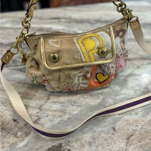 Coach Poppy Beige and Yellow Shoulder Bag